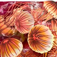 Mixed media artwork featuring jellyfish